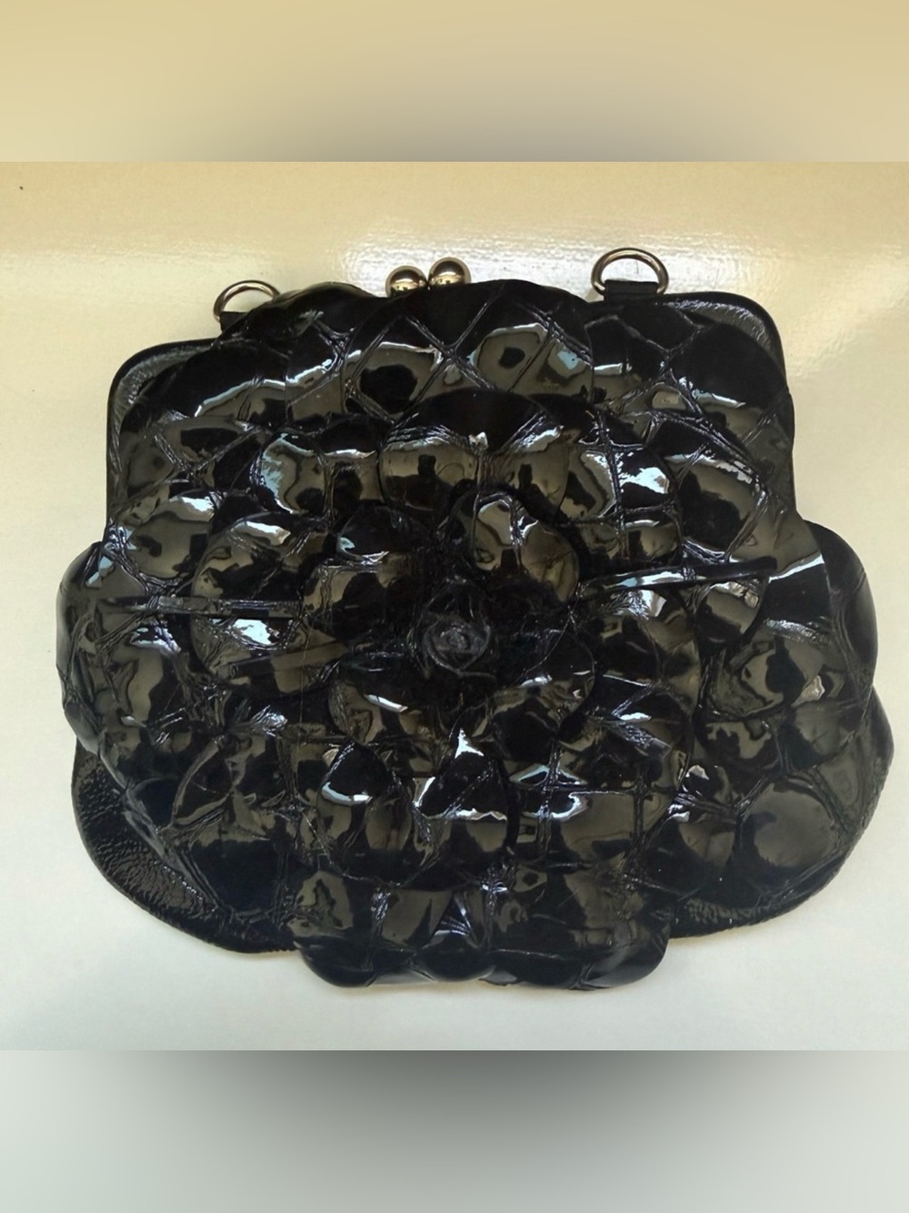 Brighton Coin Purse Womens  Black Patent Leather 3D Rose Excellent Kiss Lock